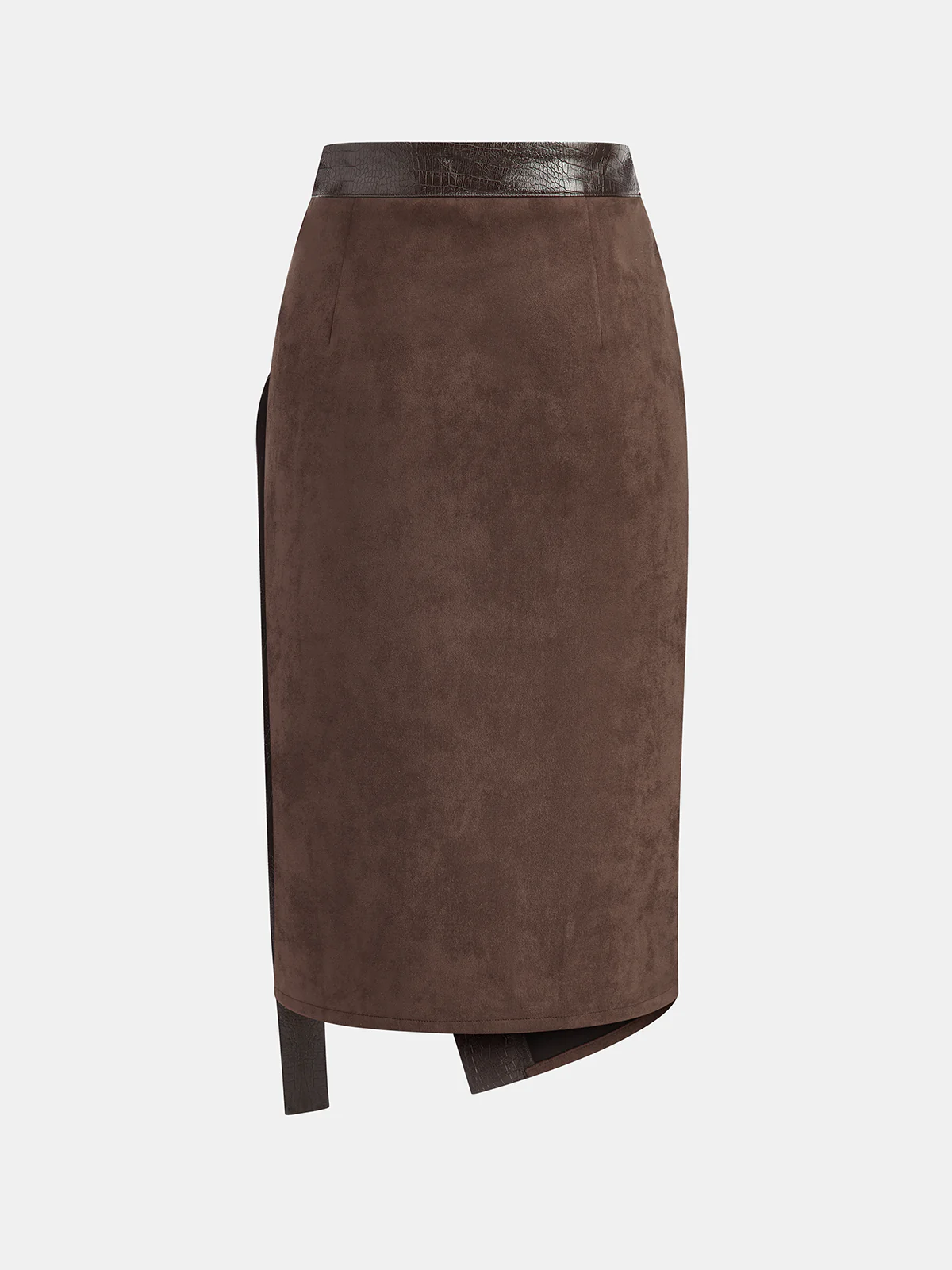 Crocodile PU Leather Panel Suede Effect Midi Skirt - Wholesalesil