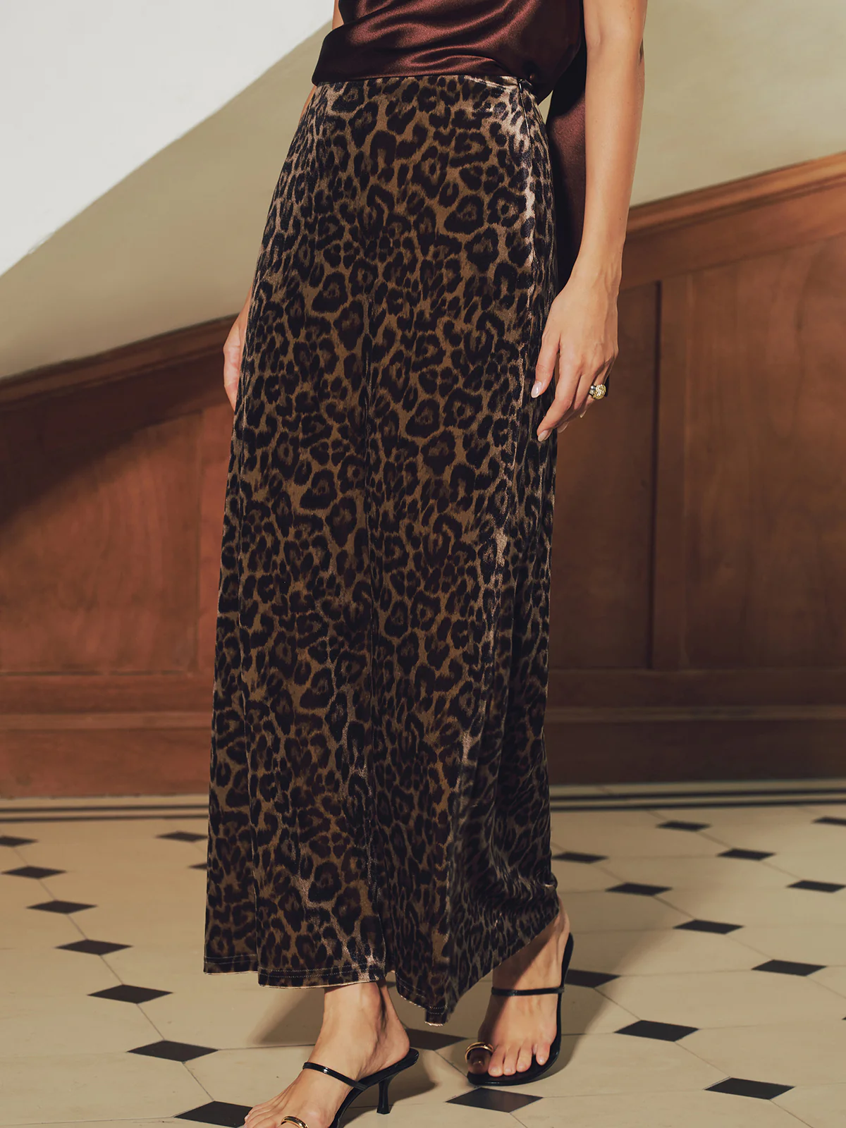 Leopard Print Velvet Mermaid Hem Maxi Skirt - Wholesalesil