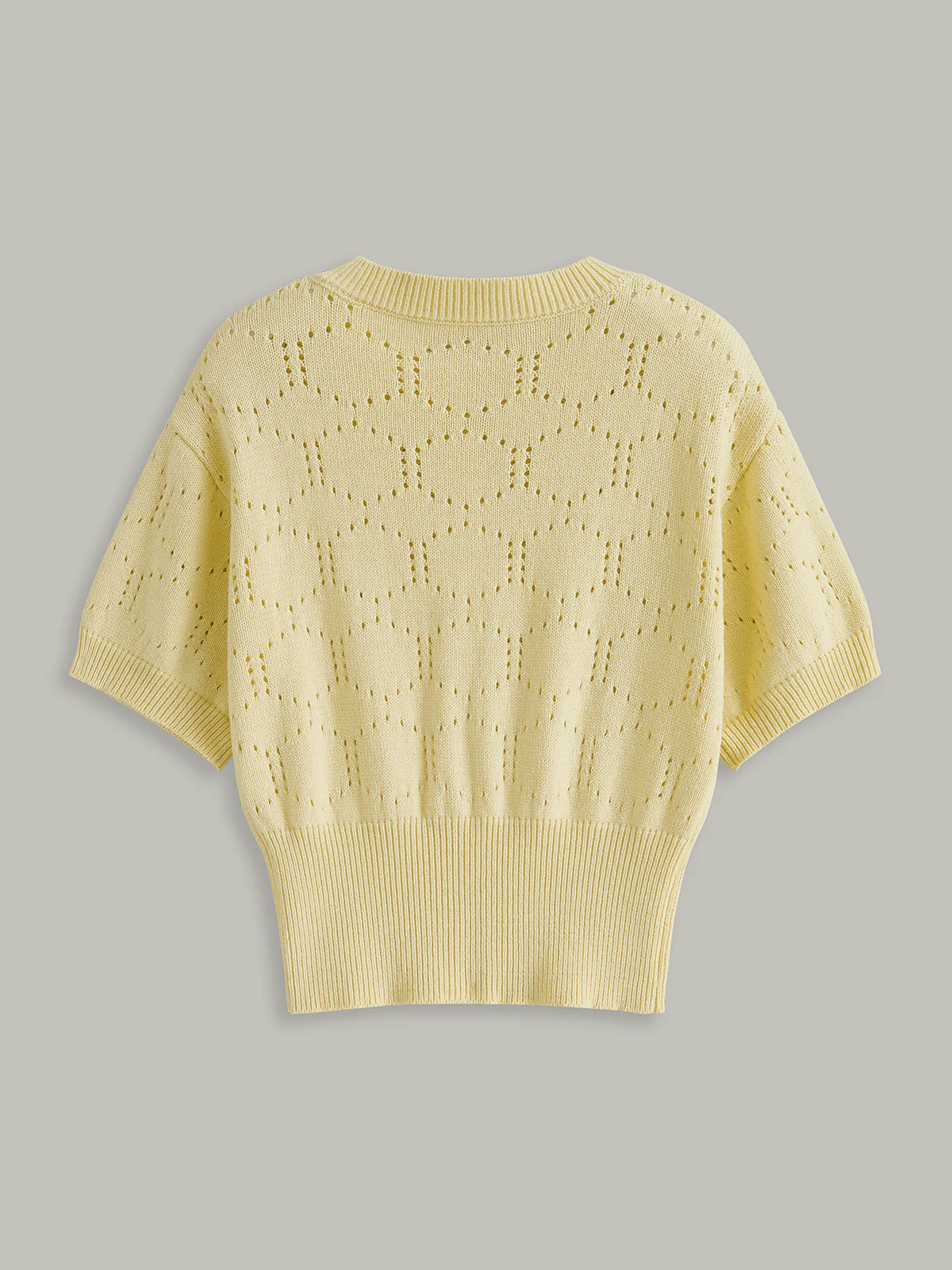 Eyelet Knit Short Sleeve Cardigan - Wholesalesil