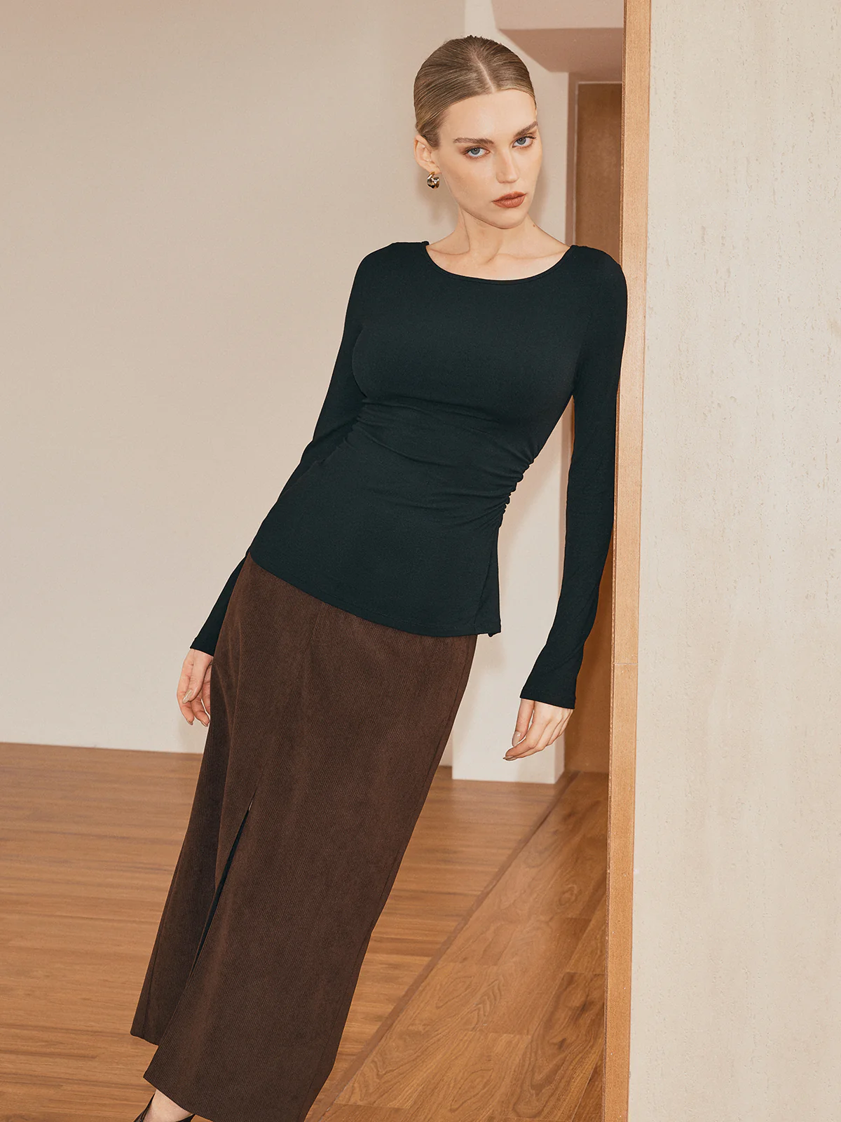 Sheer Lace Back Long Sleeve T-Shirt - Wholesalesil