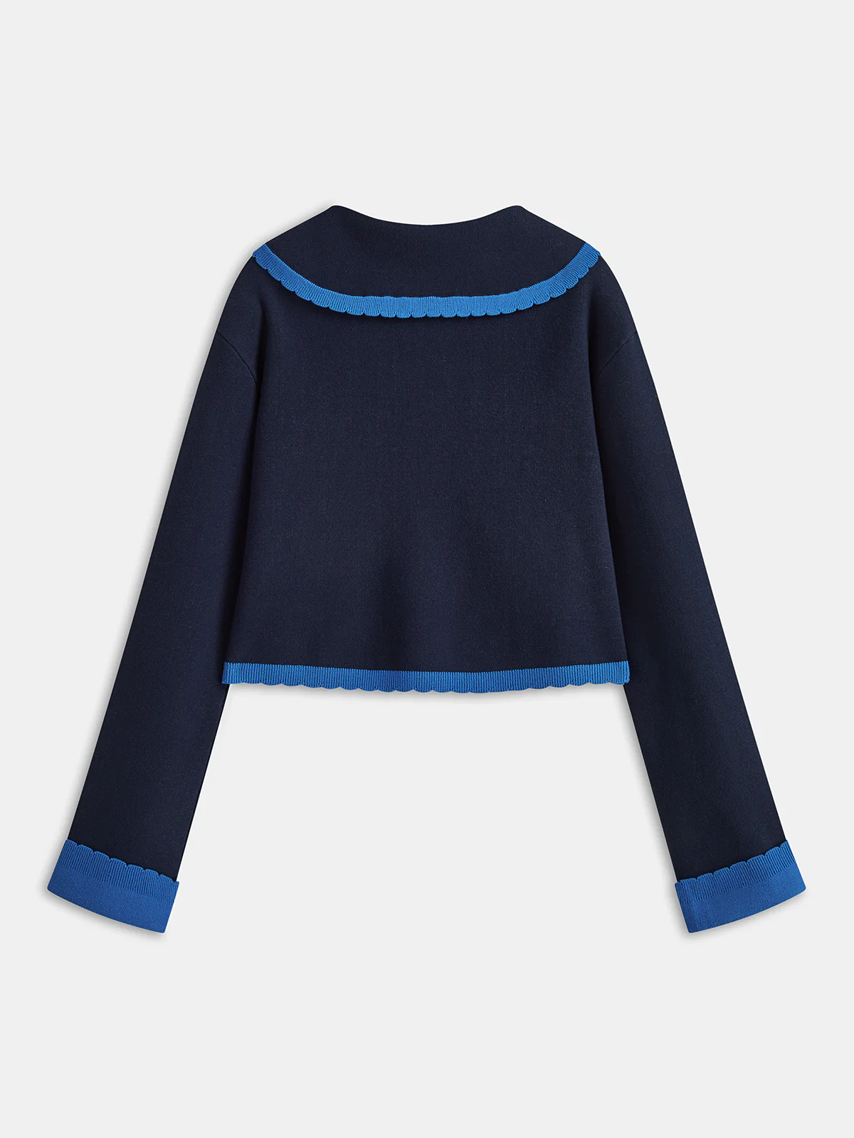 Contrast Trim Scallop Collar Cardigan - Wholesalesil