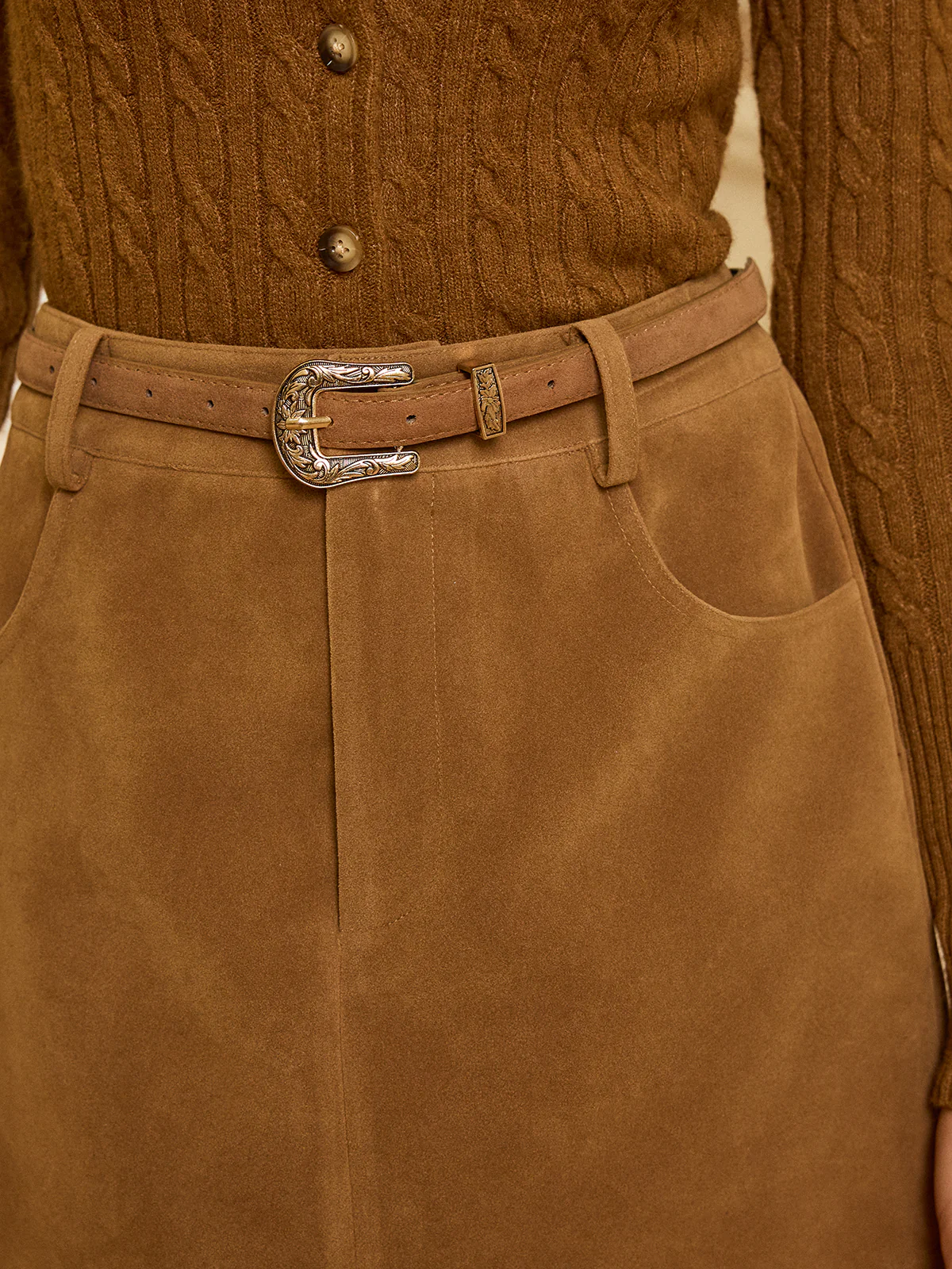 Belted Pocket Suede Effect Mini Skirt - Wholesalesil