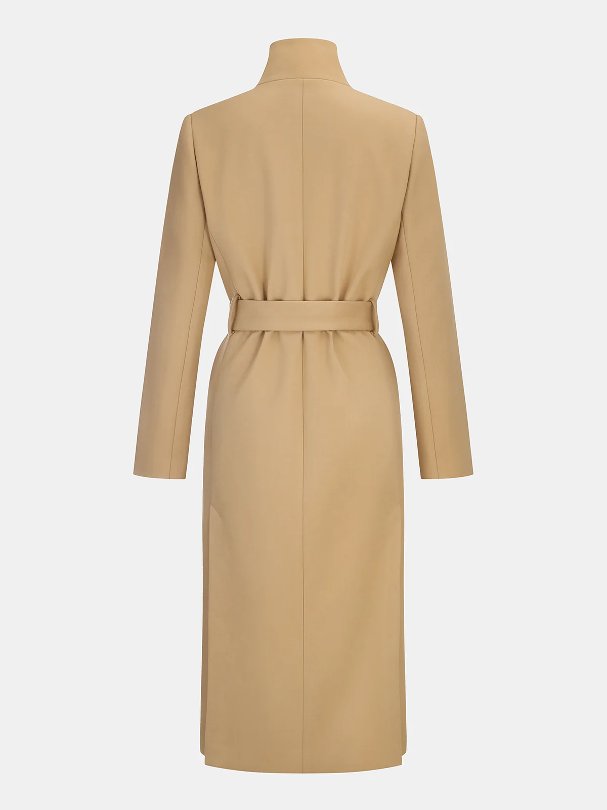 Belted Metal Button Stand Collar Longline Coat - Wholesalesil