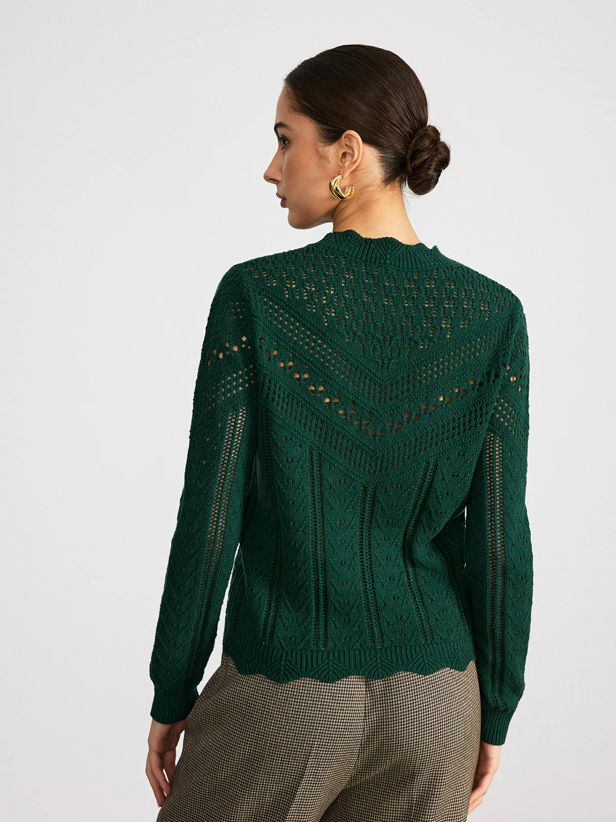 Scalloped Edge Openwork Knit Sweater - Wholesalesil