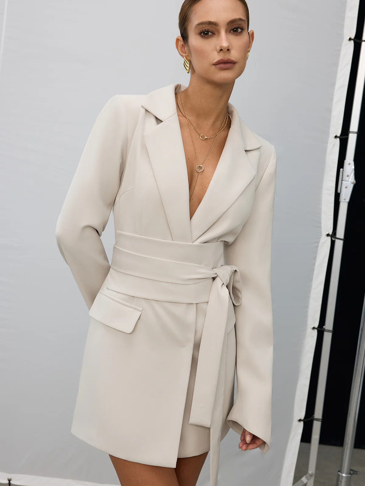 Double-Breasted Belted Blazer Dress - Wholesalesil