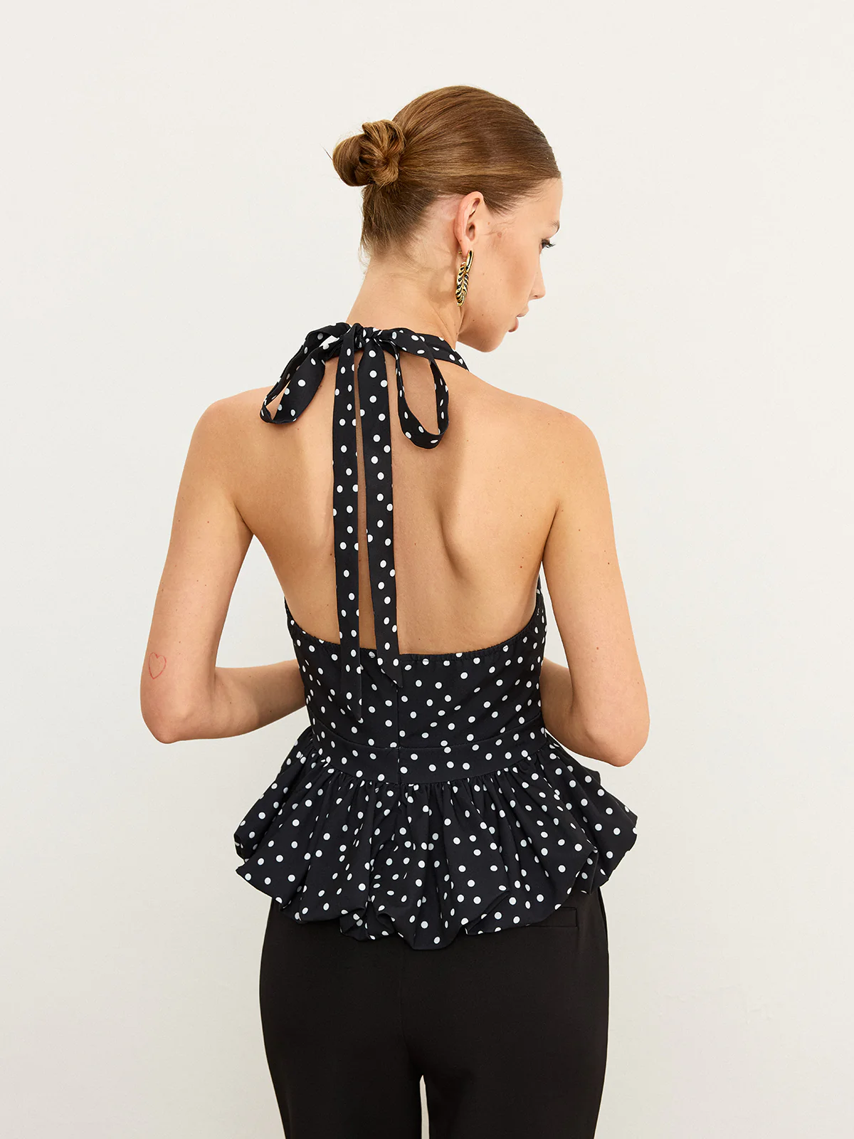 Polka Dot Halter Peplum Top - Wholesalesil
