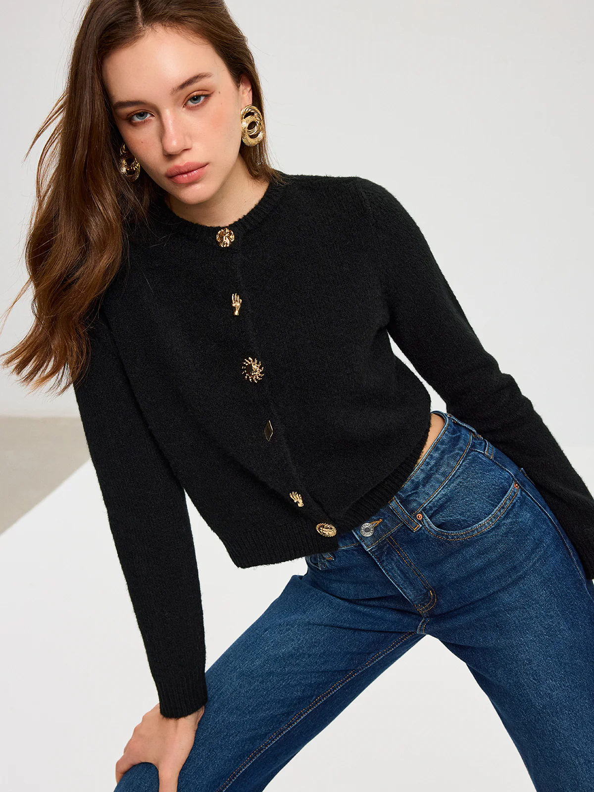 Wool Blend Metal Button Cardigan - Wholesalesil