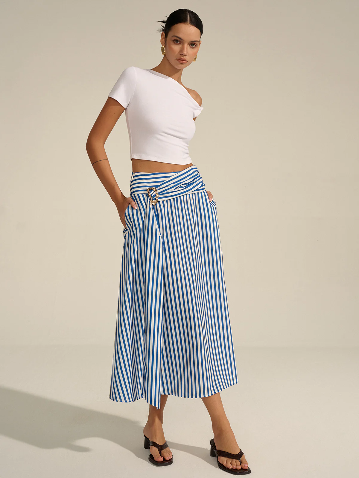 Striped Metal Decor Maxi Skirt - Wholesalesil