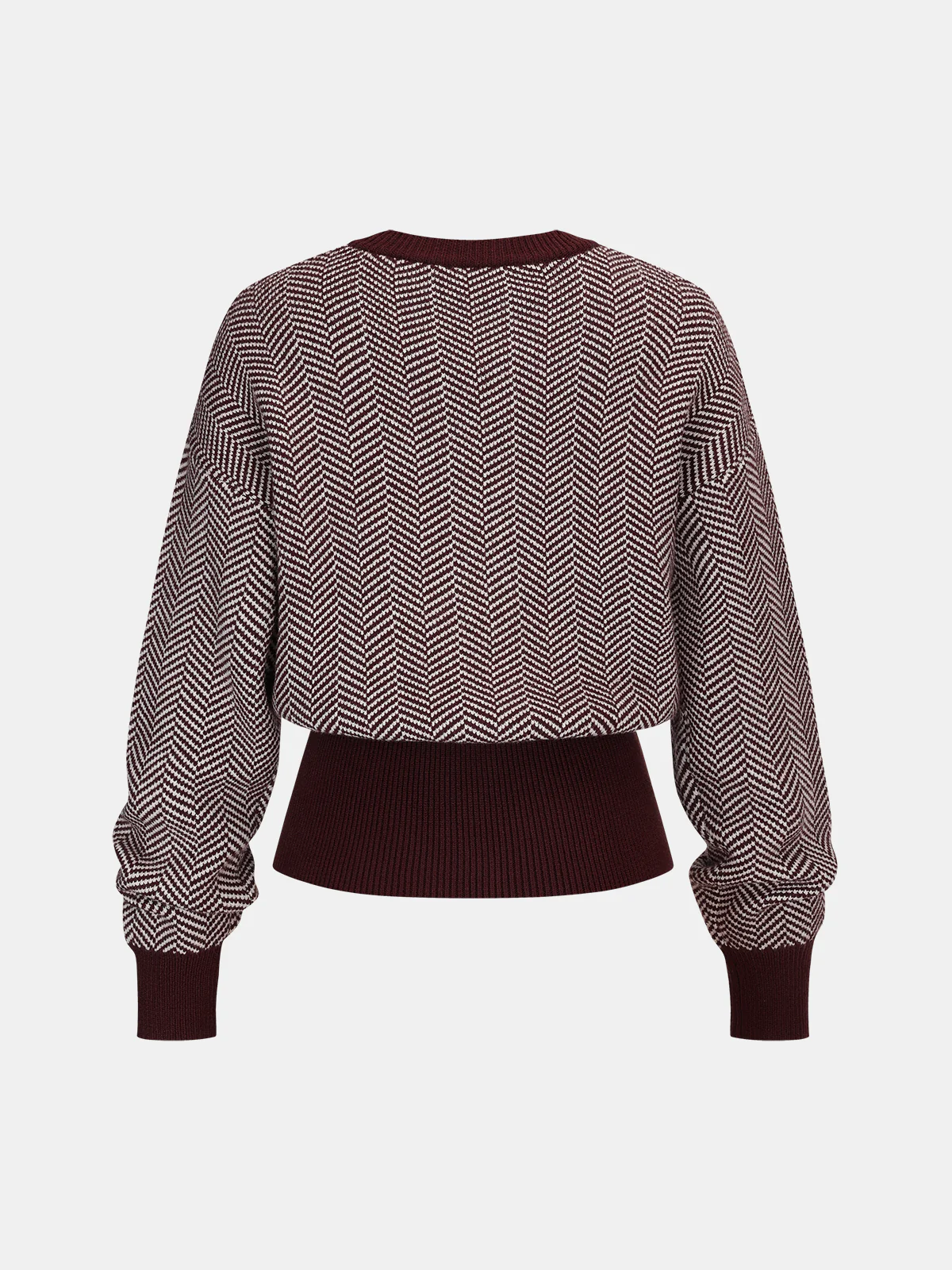 Cinched Waist Herringbone Sweater - Wholesalesil