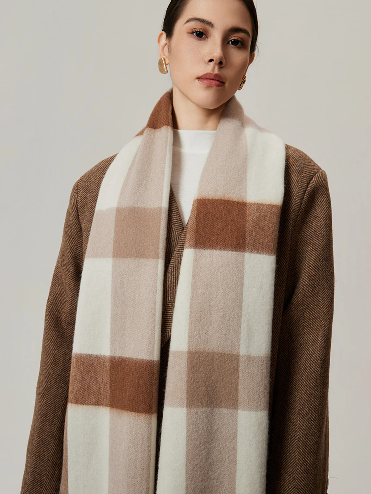 Fringe Detail Checked Wool Scarf - Wholesalesil