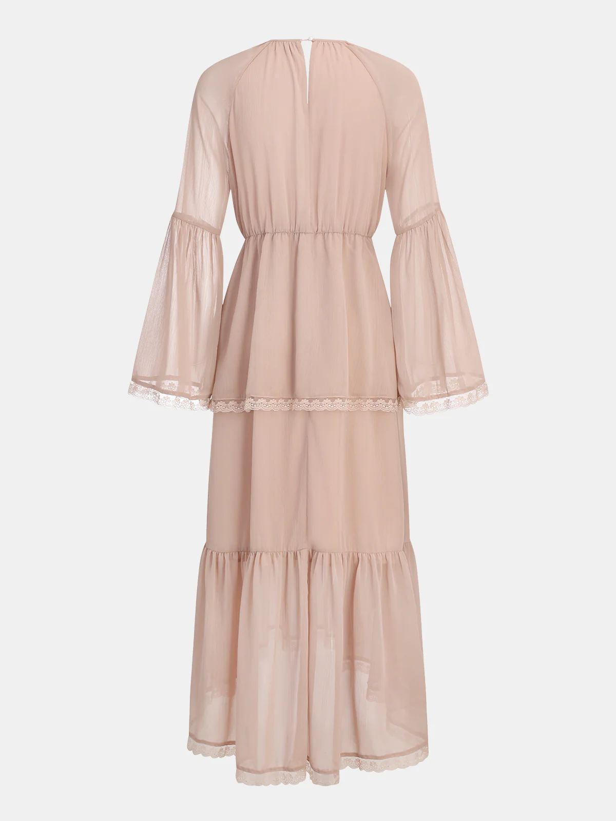 Lace Trim Chiffon Tiered Maxi Dress - Wholesalesil