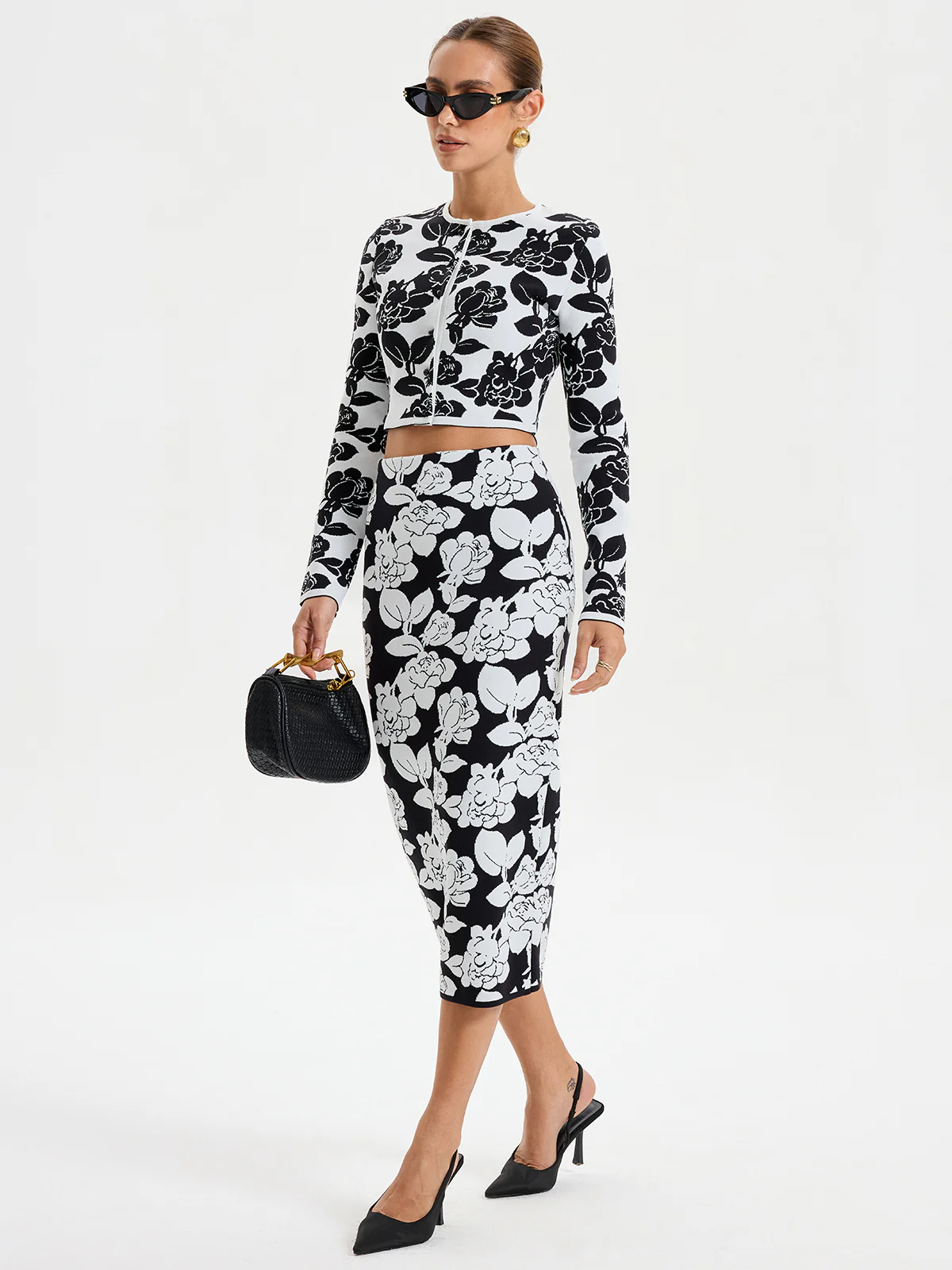 Floral Pattern Crop Cardigan - Wholesalesil