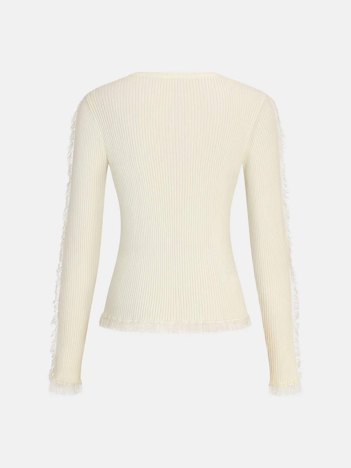 Fringe Ribbed Wool Blend Knit Top - Wholesalesil