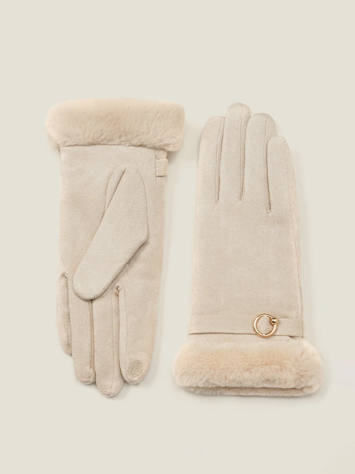 Suede Effect Faux Fur Cuff Gloves - Wholesalesil