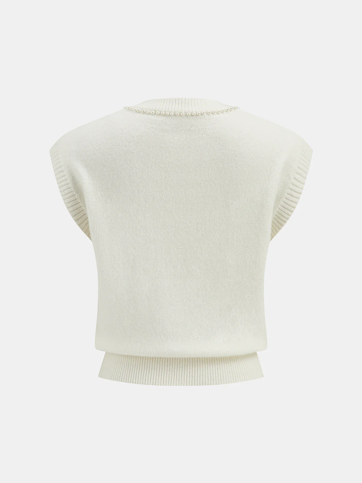 Pearl Bow Detail Cap Sleeve Knit Vest - Wholesalesil