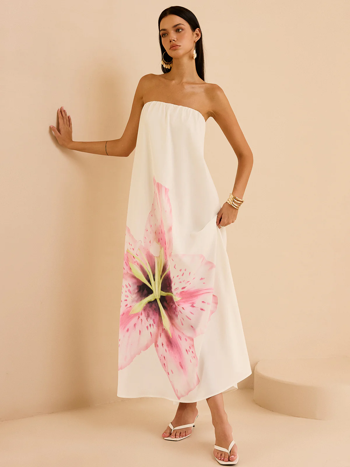 Strapless Floral Print Maxi Dress - Wholesalesil