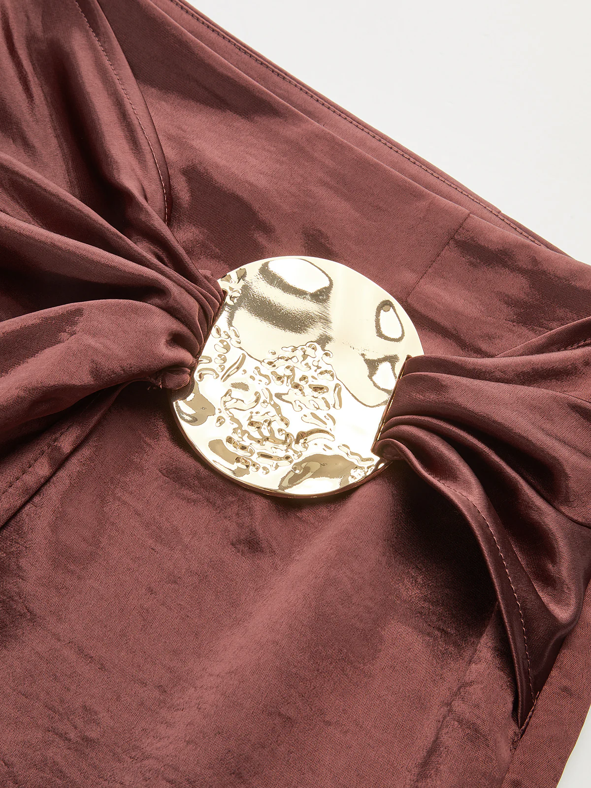 Metal Detail Satin Slit Midi Skirt - Wholesalesil