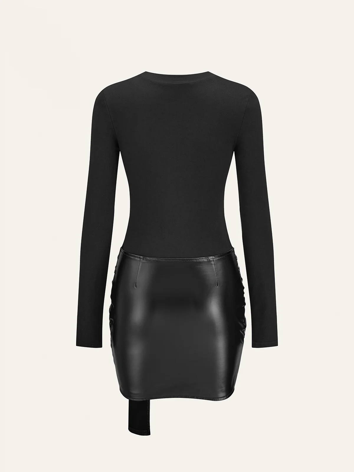 Faux Leather Paneled Knit Long Sleeve Mini Dress - Wholesalesil