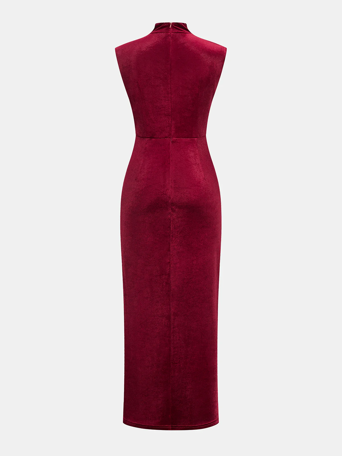 Sleeveless Side Slit Velvet Mock Neck Maxi Dress - Wholesalesil