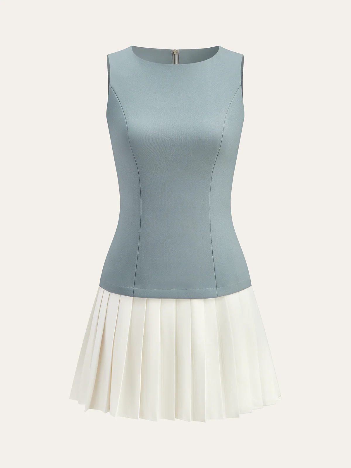 Sleeveless Top Pleated Skirt Paneled Mini Dress - Wholesalesil
