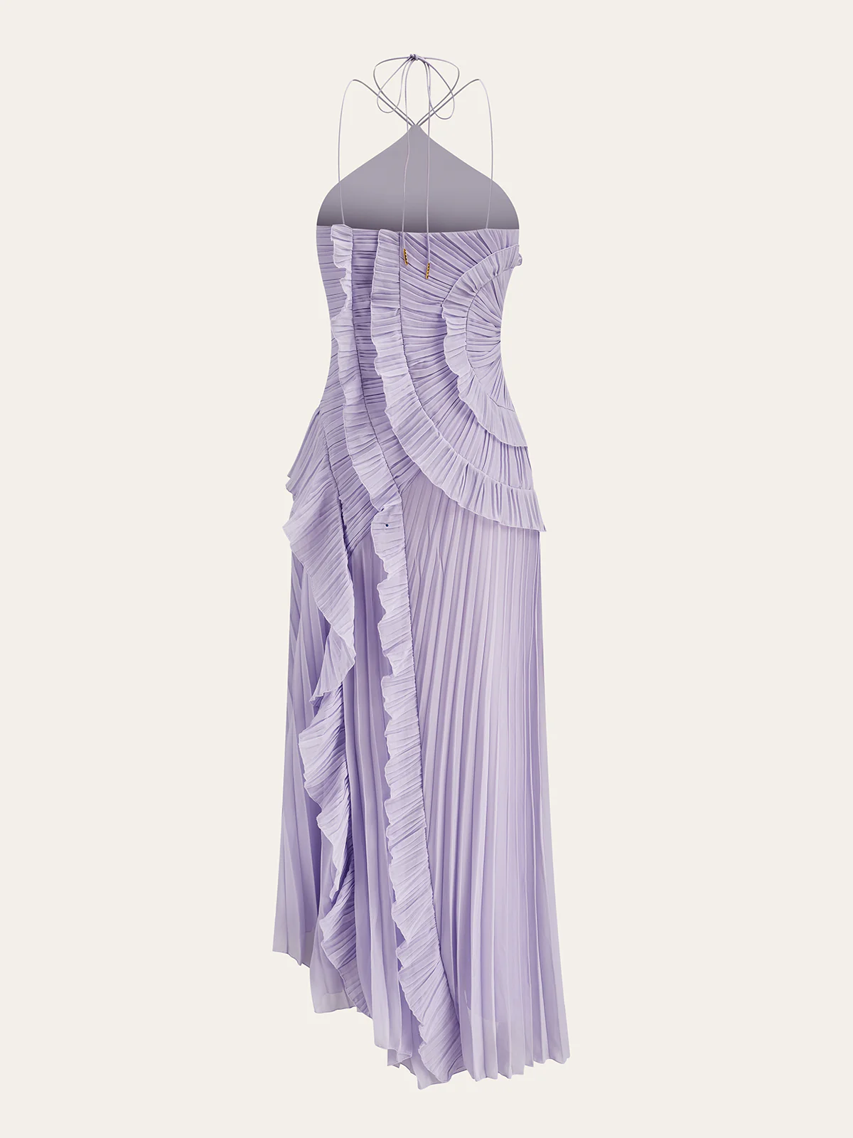 Chiffon Pleated Ruffle Halter Neck Maxi Dress - Wholesalesil