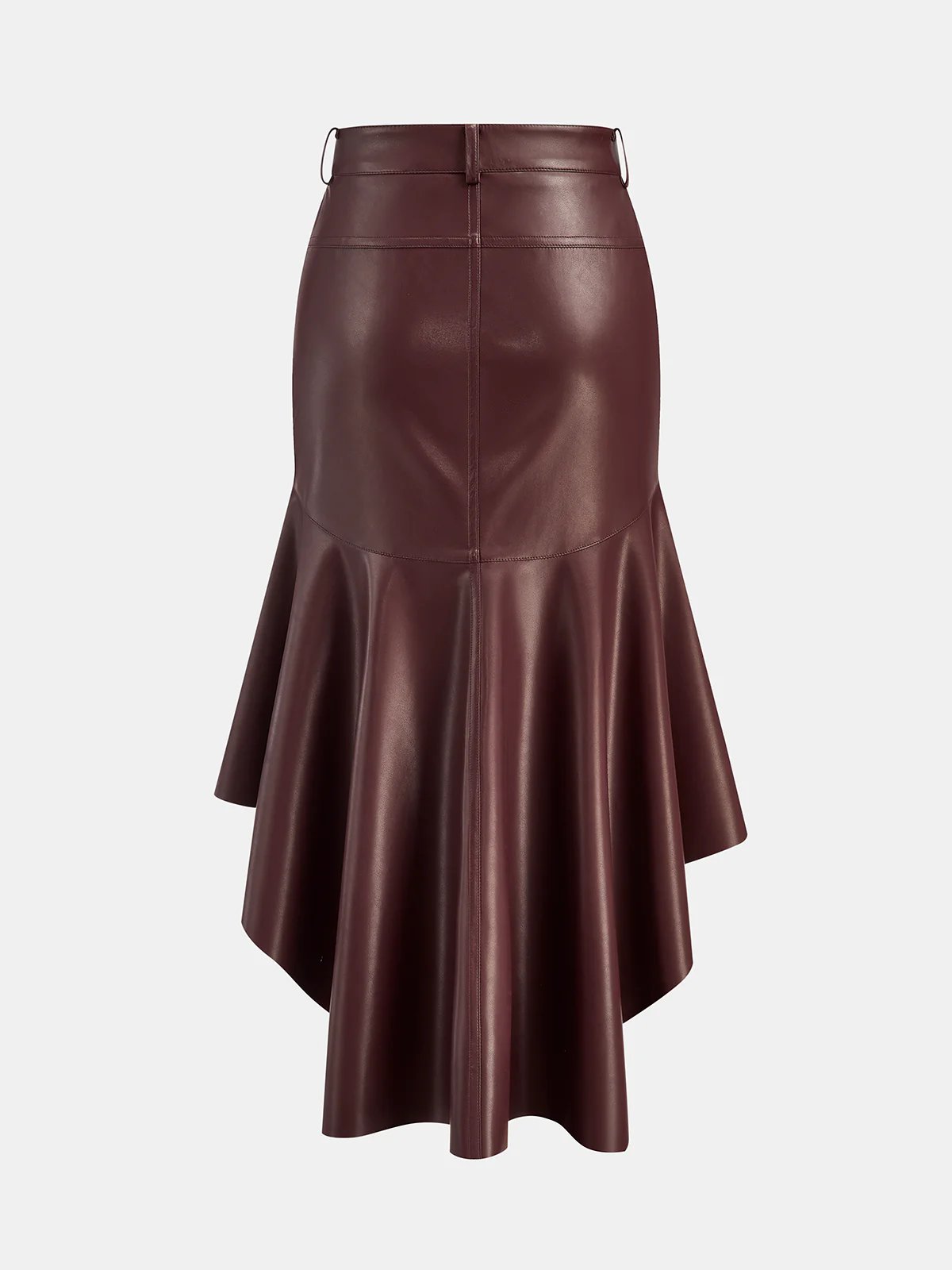 Faux Leather Asymmetric Mermaid Hem Midi Skirt - Wholesalesil