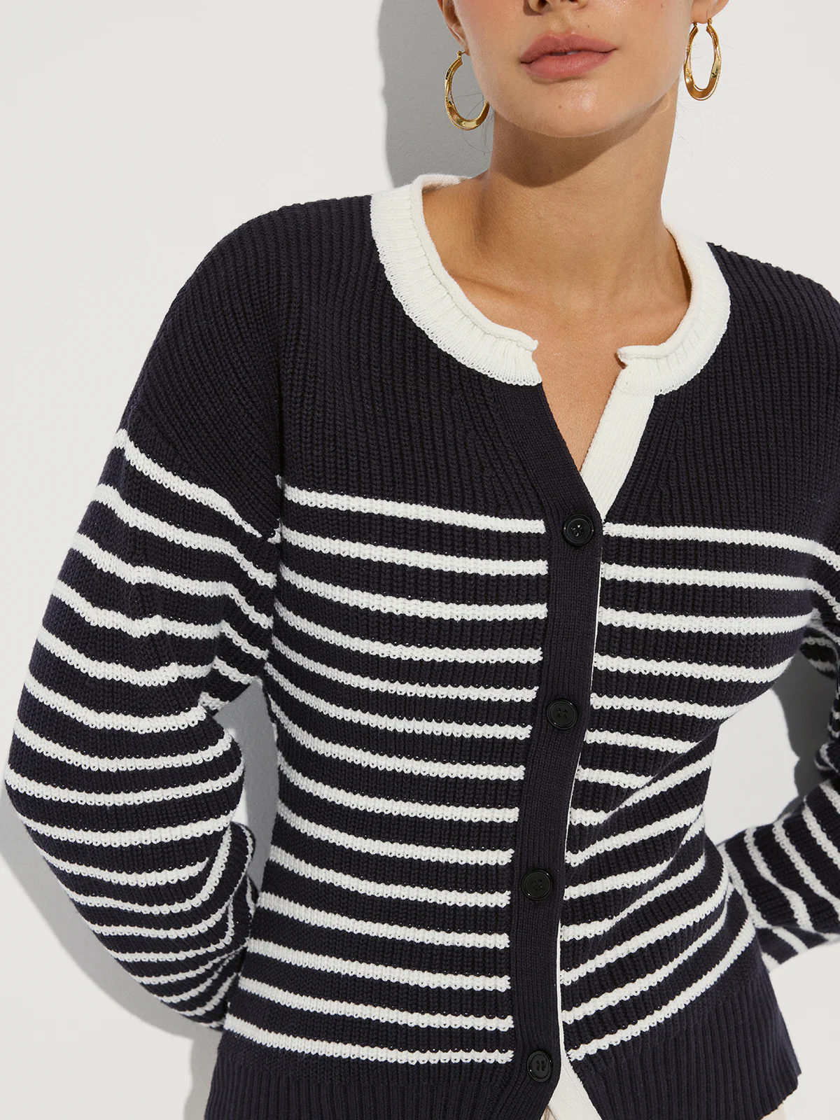 Striped Button-Front Knit Cardigan - Wholesalesil