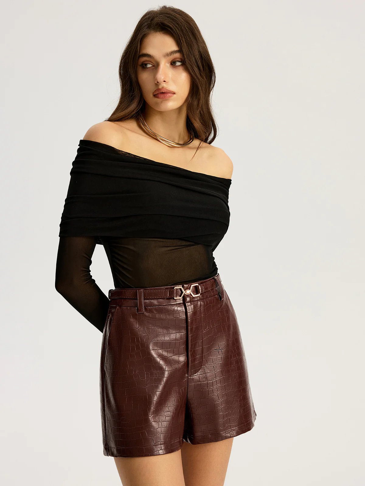 Belted Faux Leather Shorts - Wholesalesil