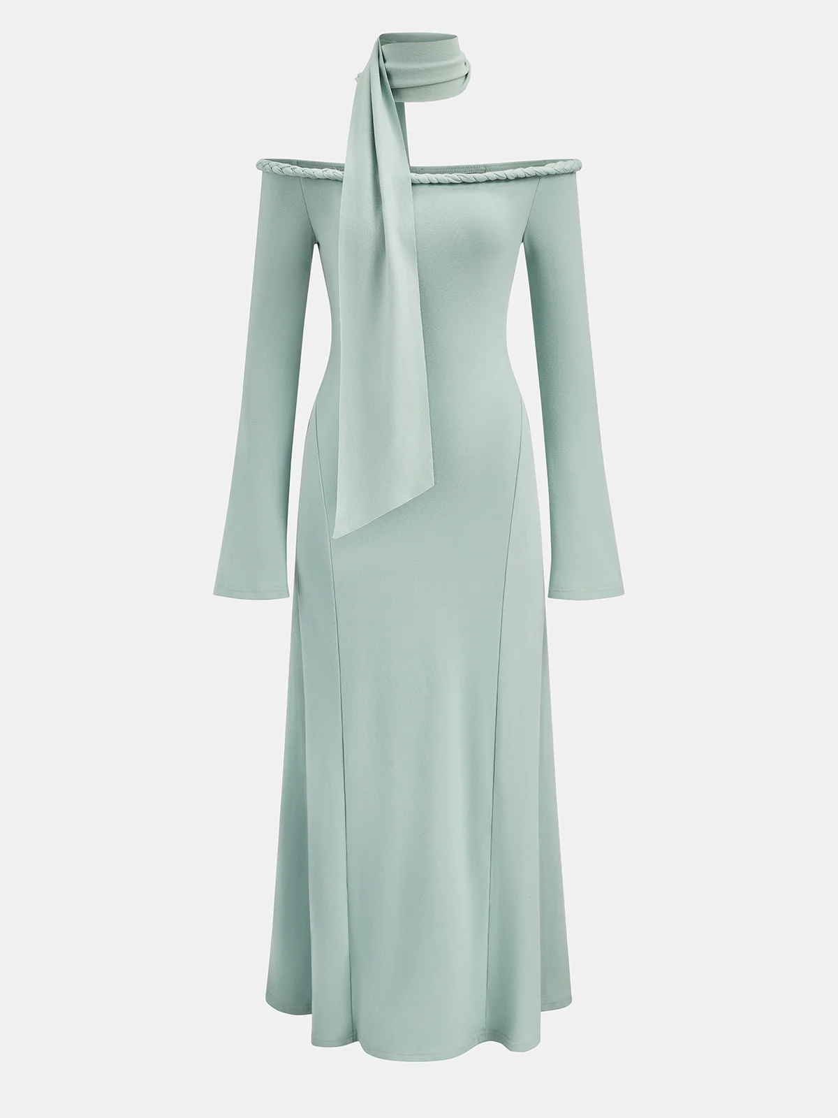 Braided Rope Off-Shoulder Long Sleeve Maxi Dress - Wholesalesil