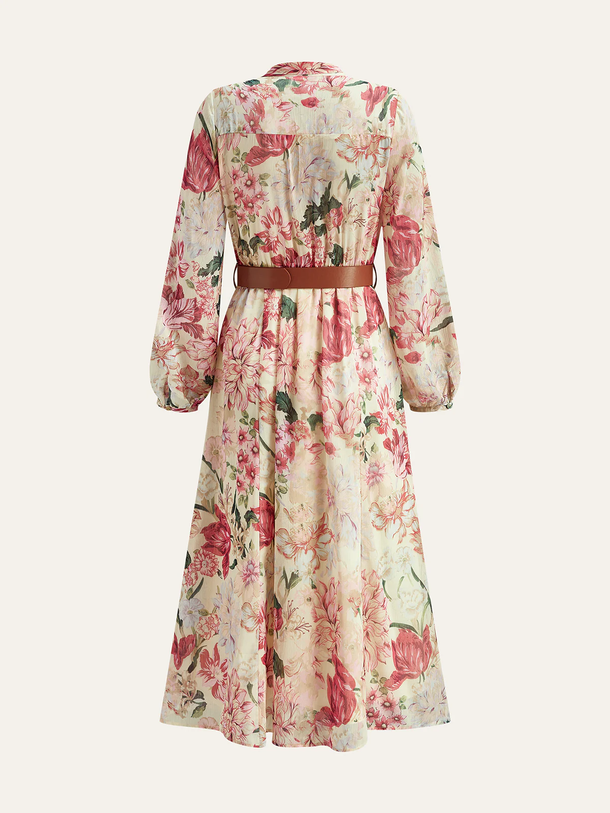 Floral Print Bow Neck Belted Maxi Dress - Wholesalesil