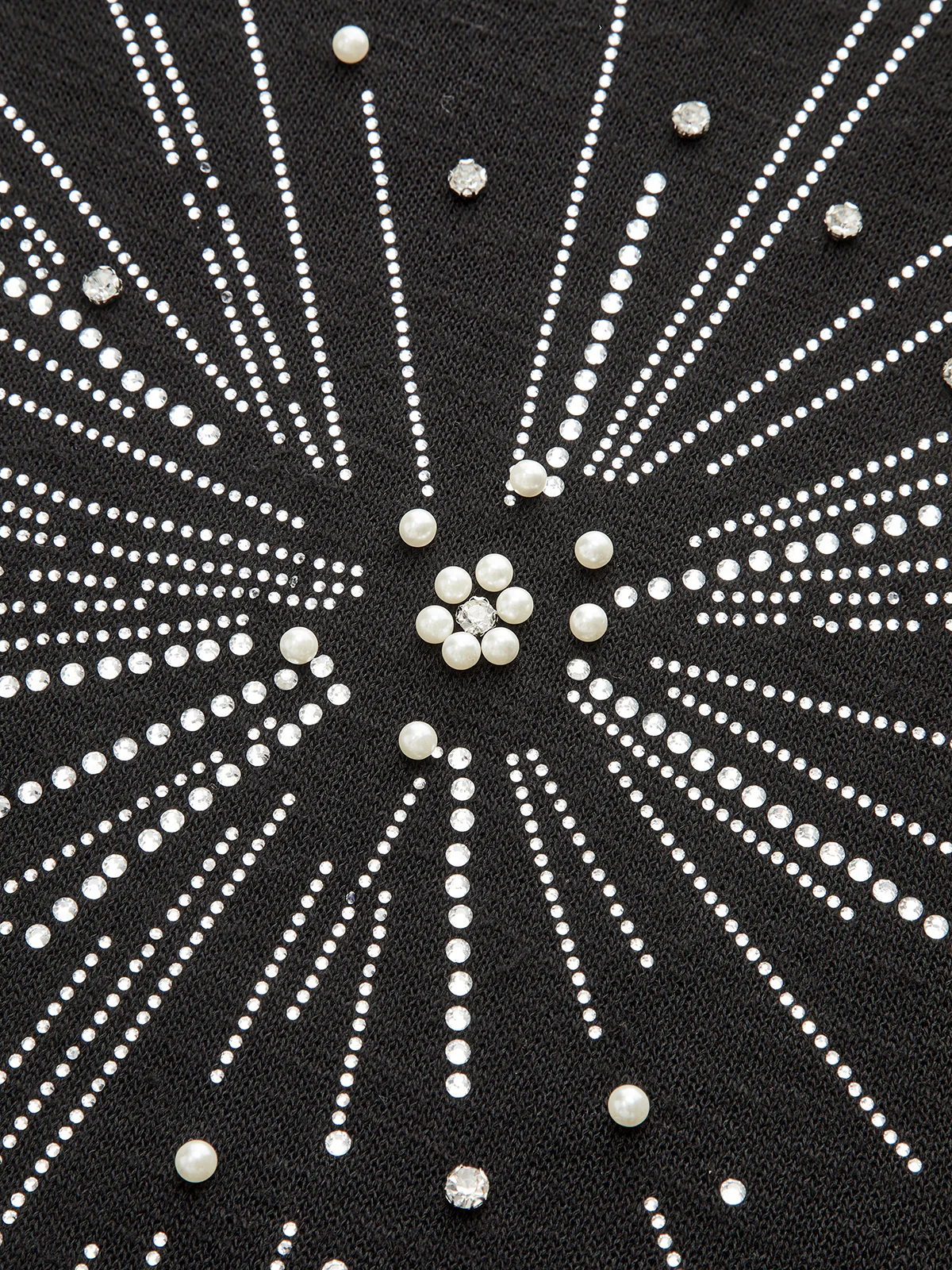 Rhinestone & Pearl Firework Pattern Knit Top - Wholesalesil