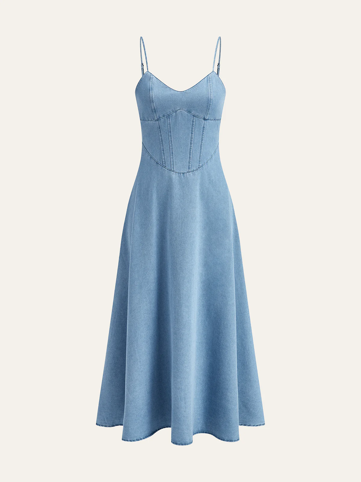 Denim Spaghetti Strap Midi Dress - Wholesalesil