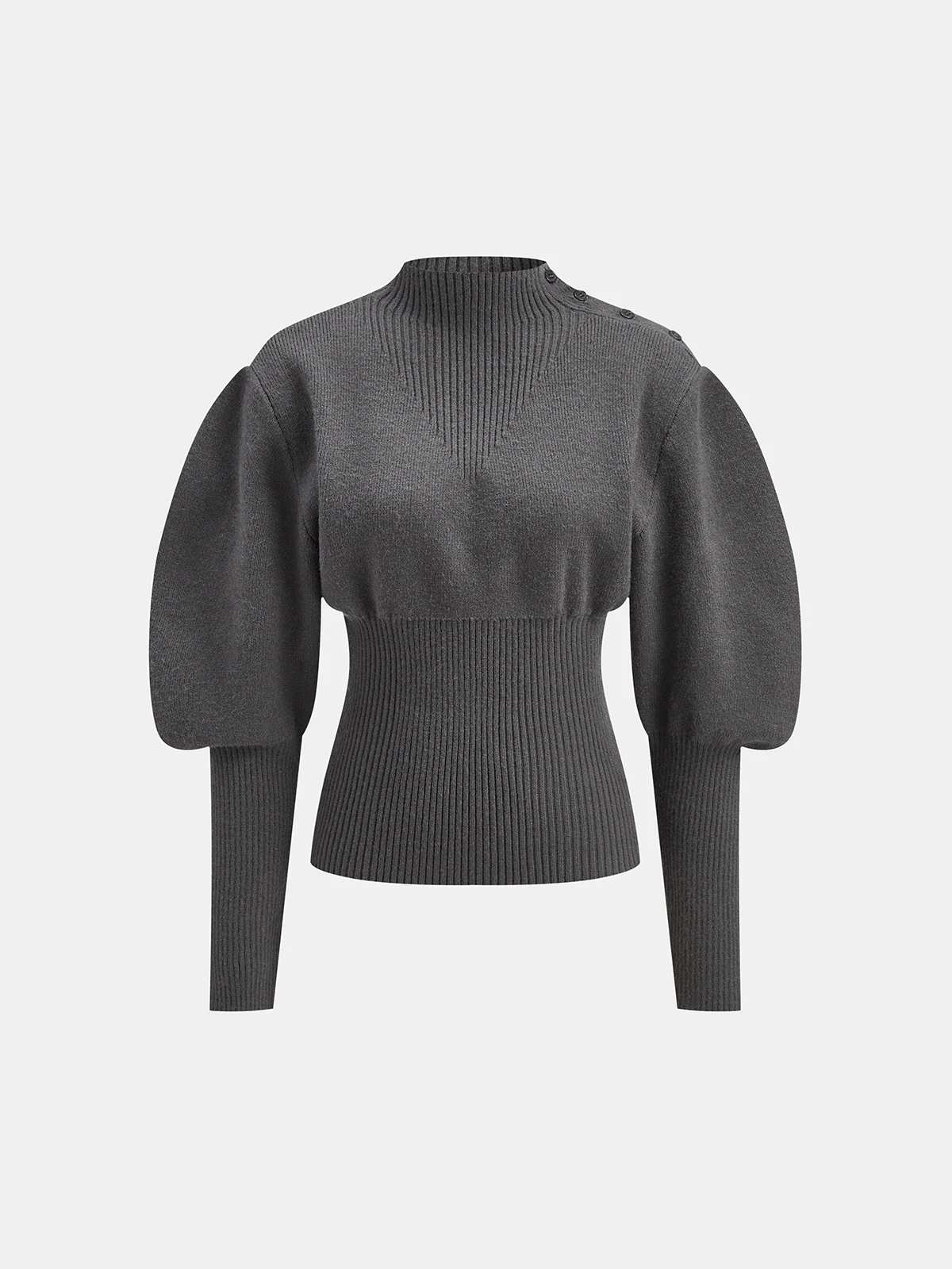 Leg-Of-Mutton Sleeve Button Detail Sweater - Wholesalesil