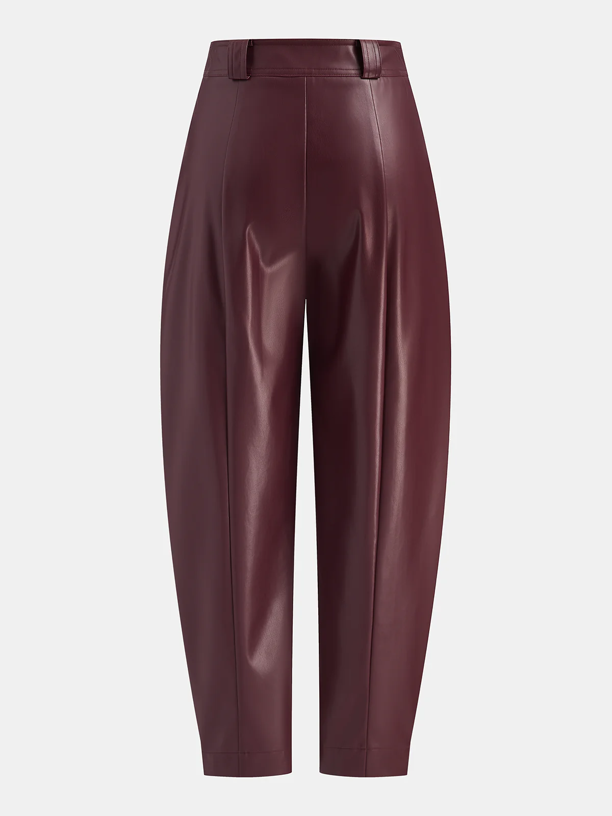 Mid-Waisted Faux Leather Curved-Leg Pants - Wholesalesil