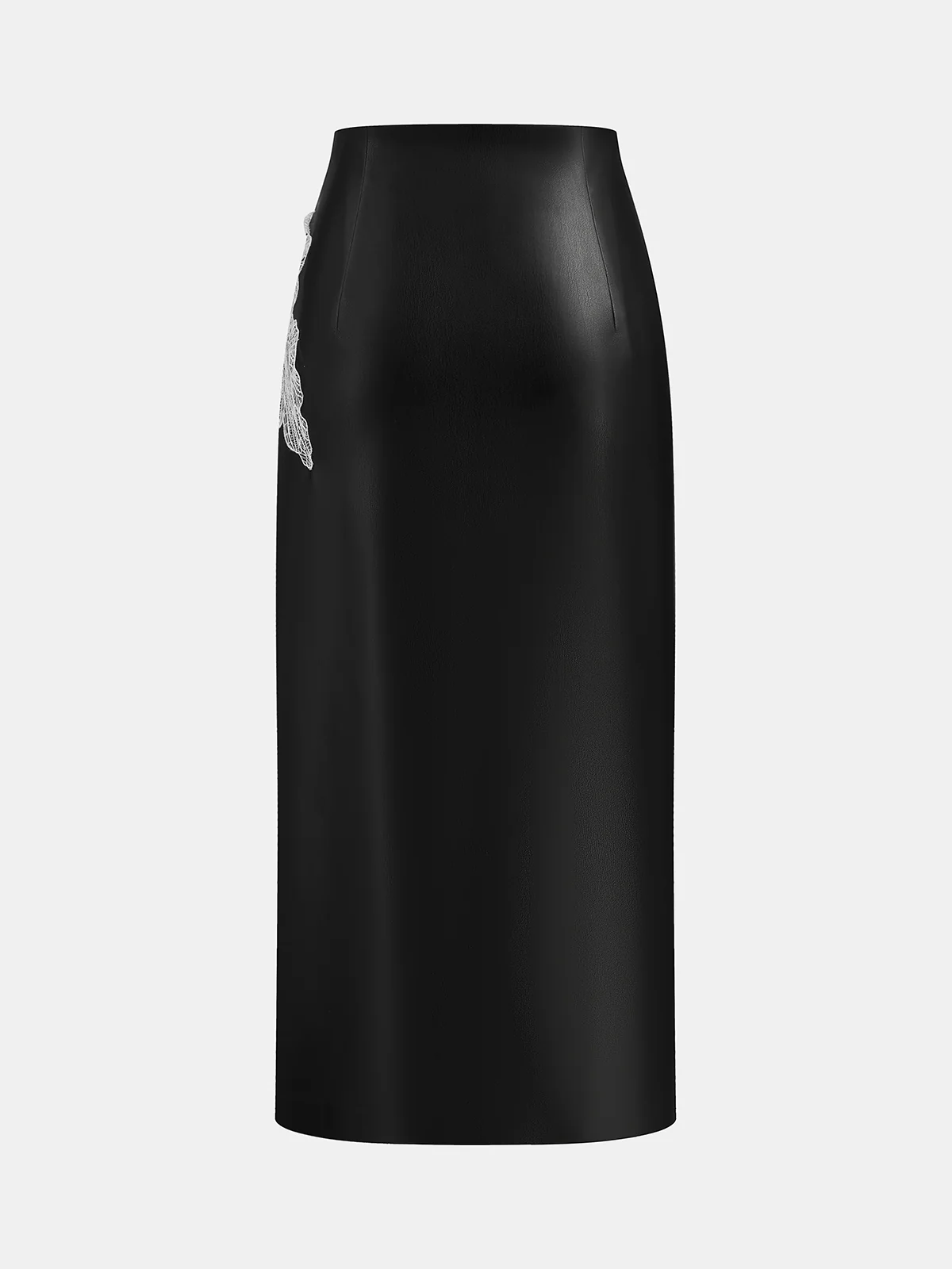 Floral Embroidered Slit PU Midi Skirt - Wholesalesil
