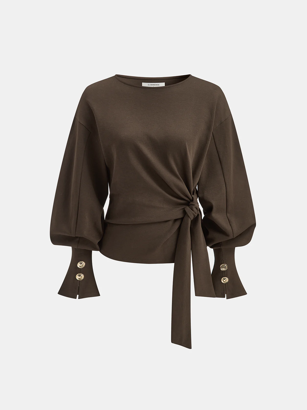 Twist Knot Balloon Sleeve Sweatshirt - Wholesalesil