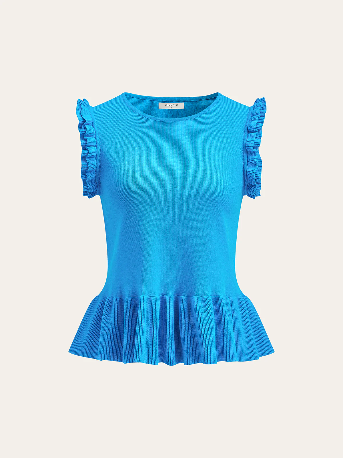 Ruffled Sleeve Peplum Hem Knit Top - Wholesalesil