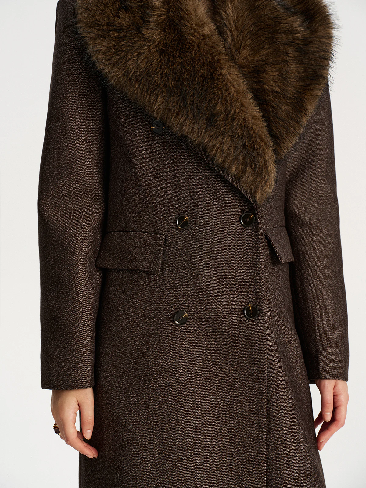 Faux Fur Collar Long Coat without Belt - Wholesalesil