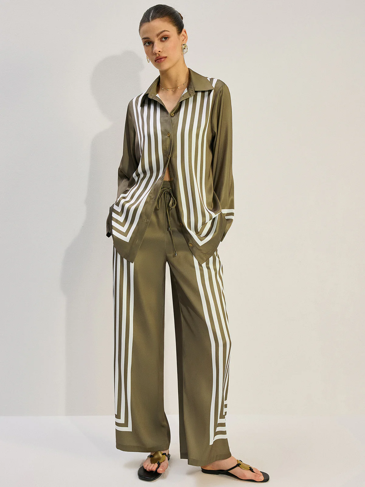 Striped Satin Shirt - Wholesalesil