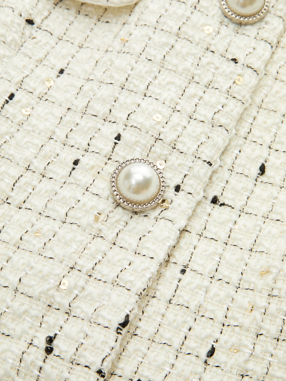 Contrast Cuff Pearl Button Tweed Jacket - Wholesalesil