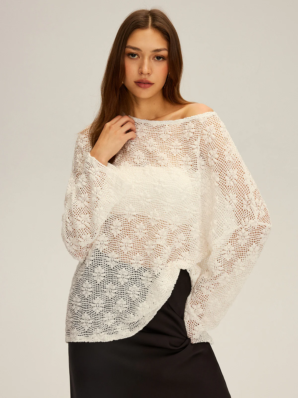 Semi-Sheer Oversized Off-Shoulder Blouse - Wholesalesil