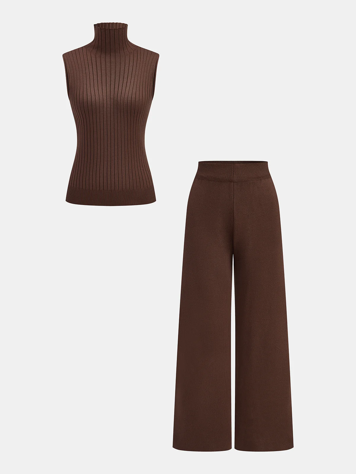 Three-Piece Knit Turtleneck Top Cardigan Pants Set - Wholesalesil