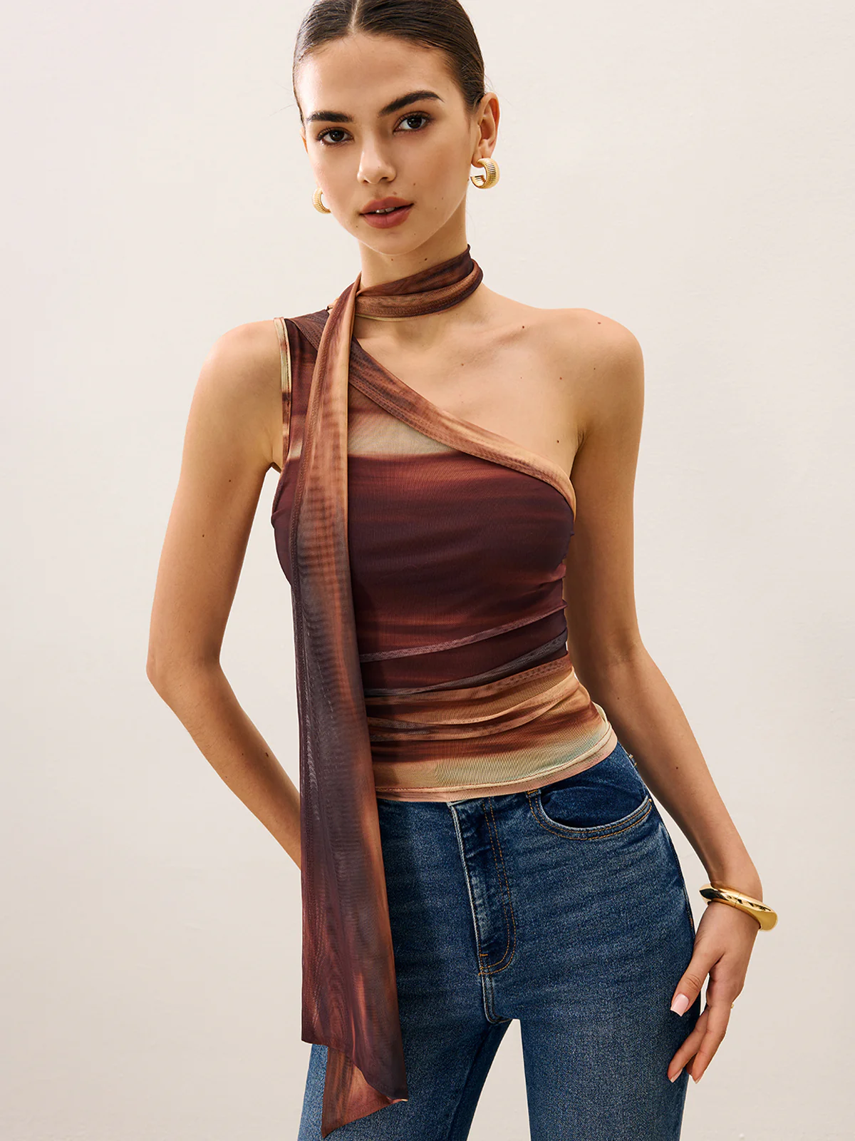 Dradient Top With Scarf-Detail - Wholesalesil