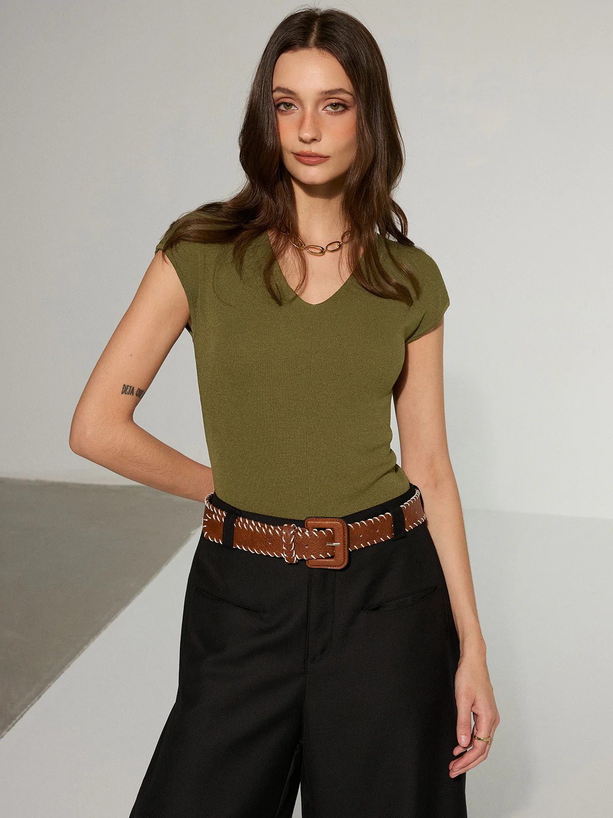 V-Neck Cap-Sleeve Knit Top - Wholesalesil