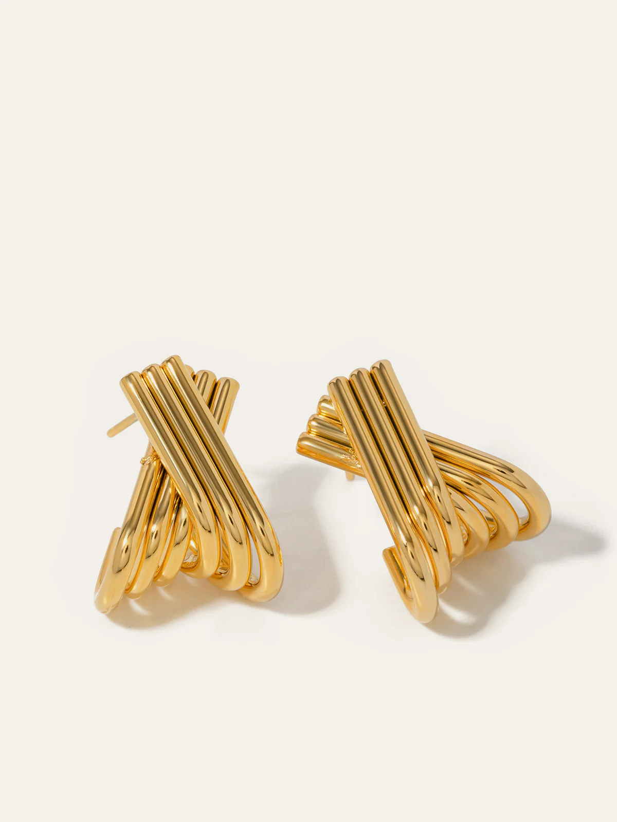 Gold Plated Crossover Hoop Earrings - Wholesalesil