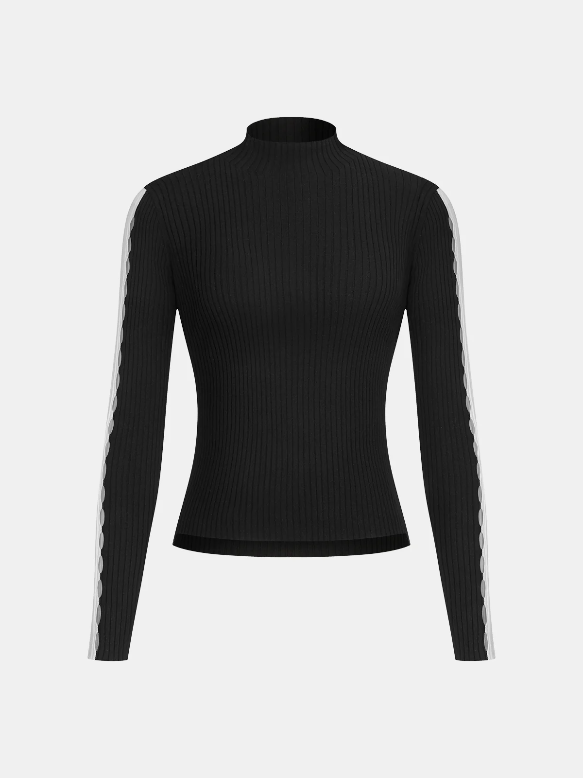 Mock Neck Contrast Sleeve Ribbed Knit Top - Wholesalesil