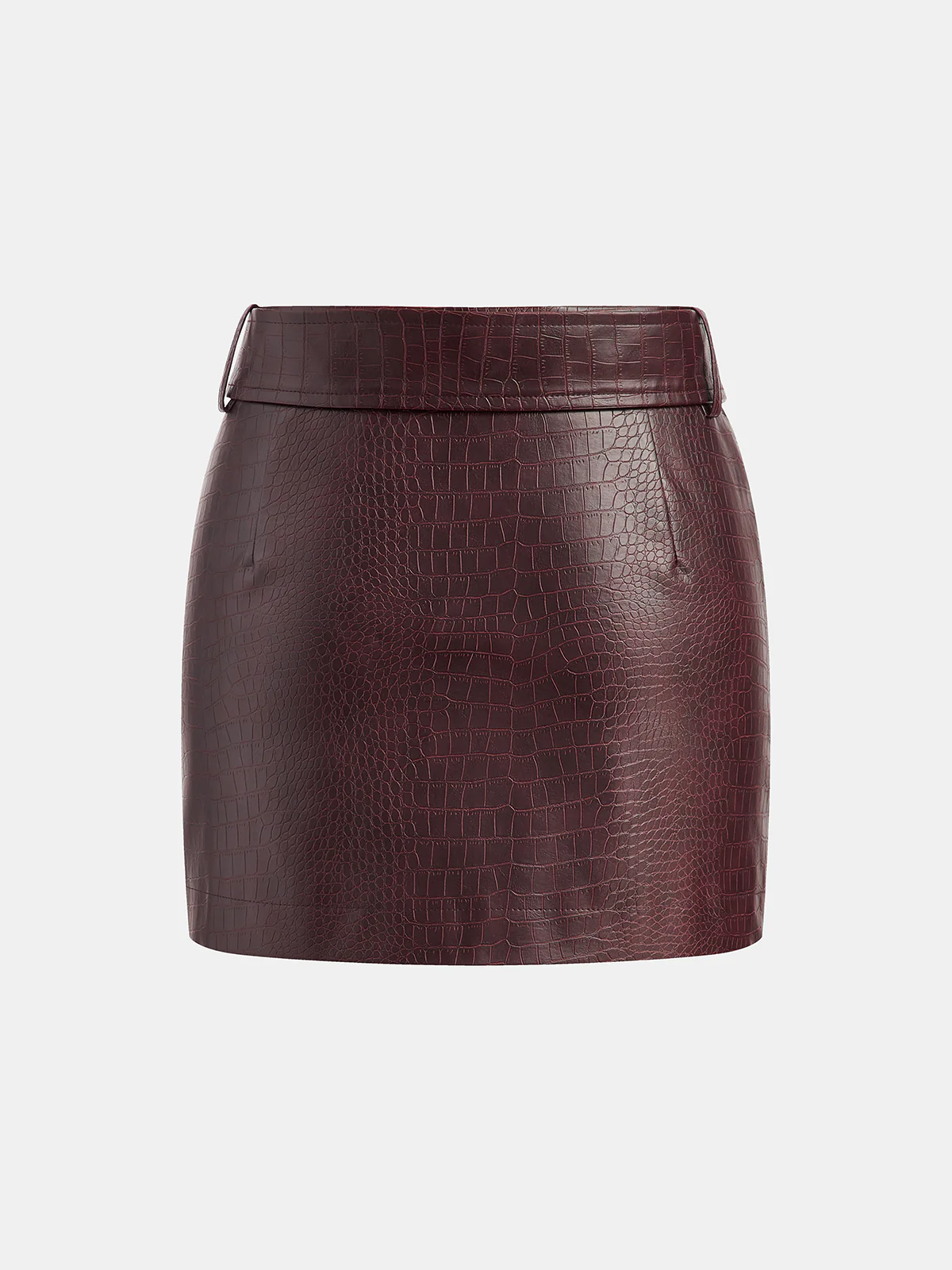 Crocodile Embossed Faux Leather Belted Mini Skirt - Wholesalesil
