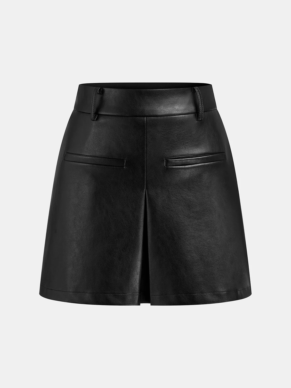 Faux Leather Slit Mini Skirt - Wholesalesil