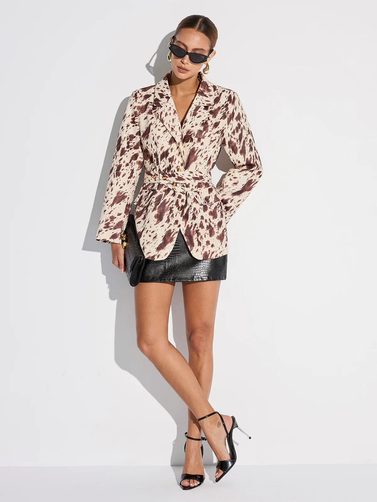 Cow-print Belted Blazer - Wholesalesil