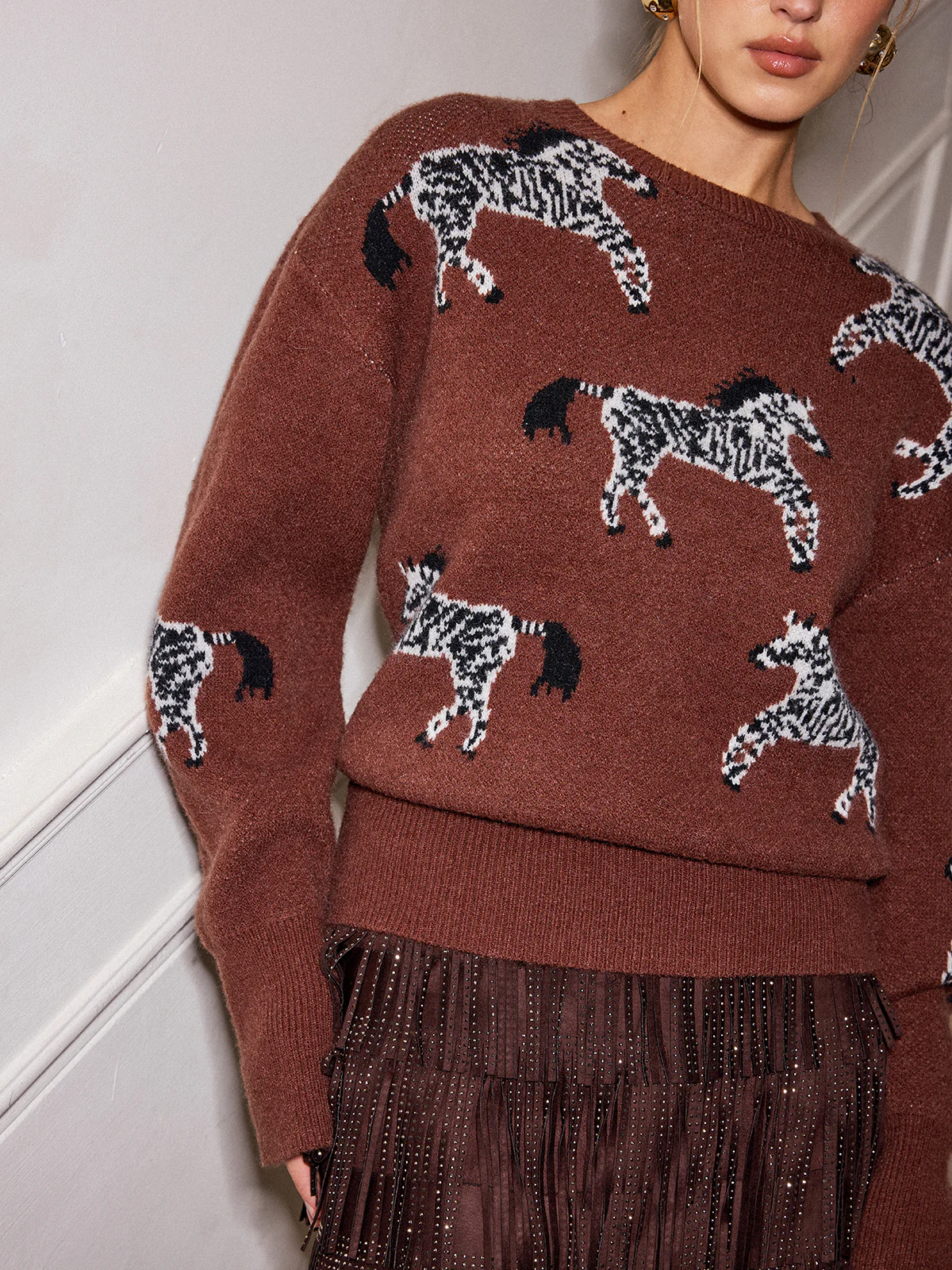Zebra Pattern Knit Sweater - Wholesalesil